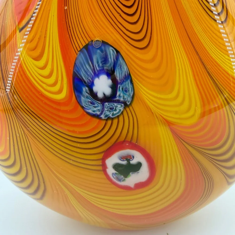 Vintage Murano Toso Style Italian Millefiori Ribbon Swirl Hand Blown Vase